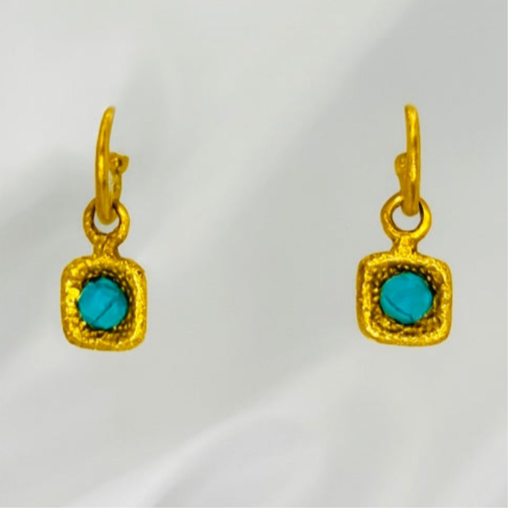 18k Vintage Turquoise Hoop Earrings