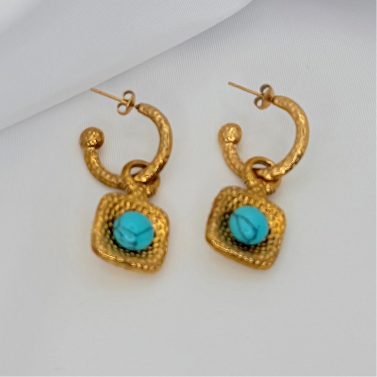 18k Vintage Turquoise Hoop Earrings