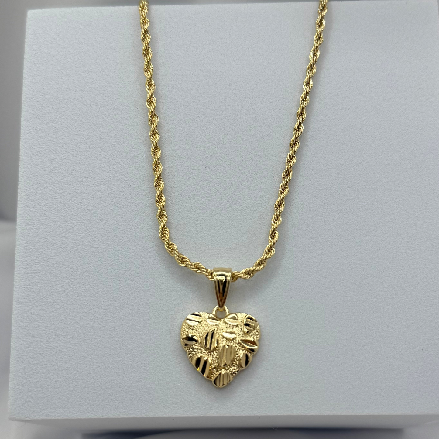 Golden Nugget Heart Rope Chain 18k Gold Plated