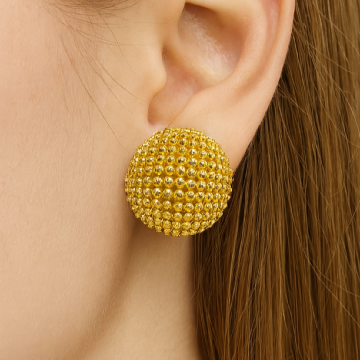 “Luna Beaded Dome Earrings – 18K Gold Plated”