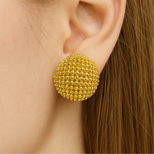 “Luna Beaded Dome Earrings – 18K Gold Plated”