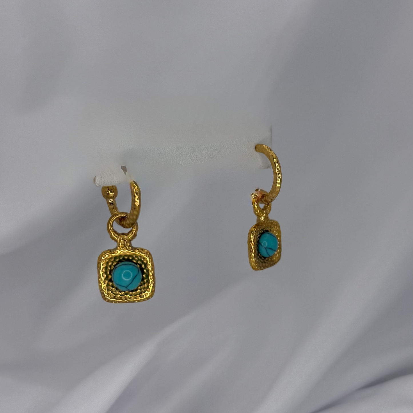 18k Vintage Turquoise Hoop Earrings