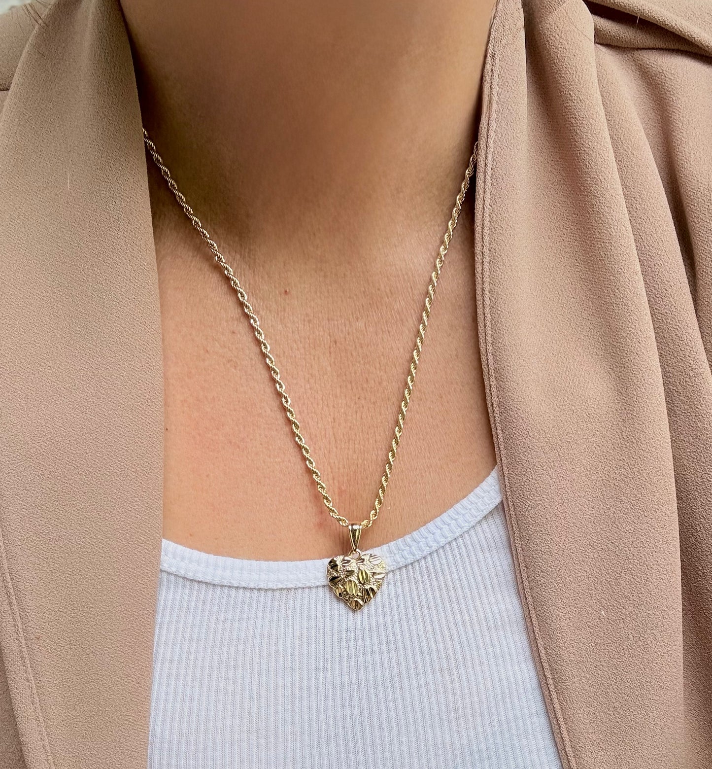 Golden Nugget Heart Rope Chain 18k Gold Plated