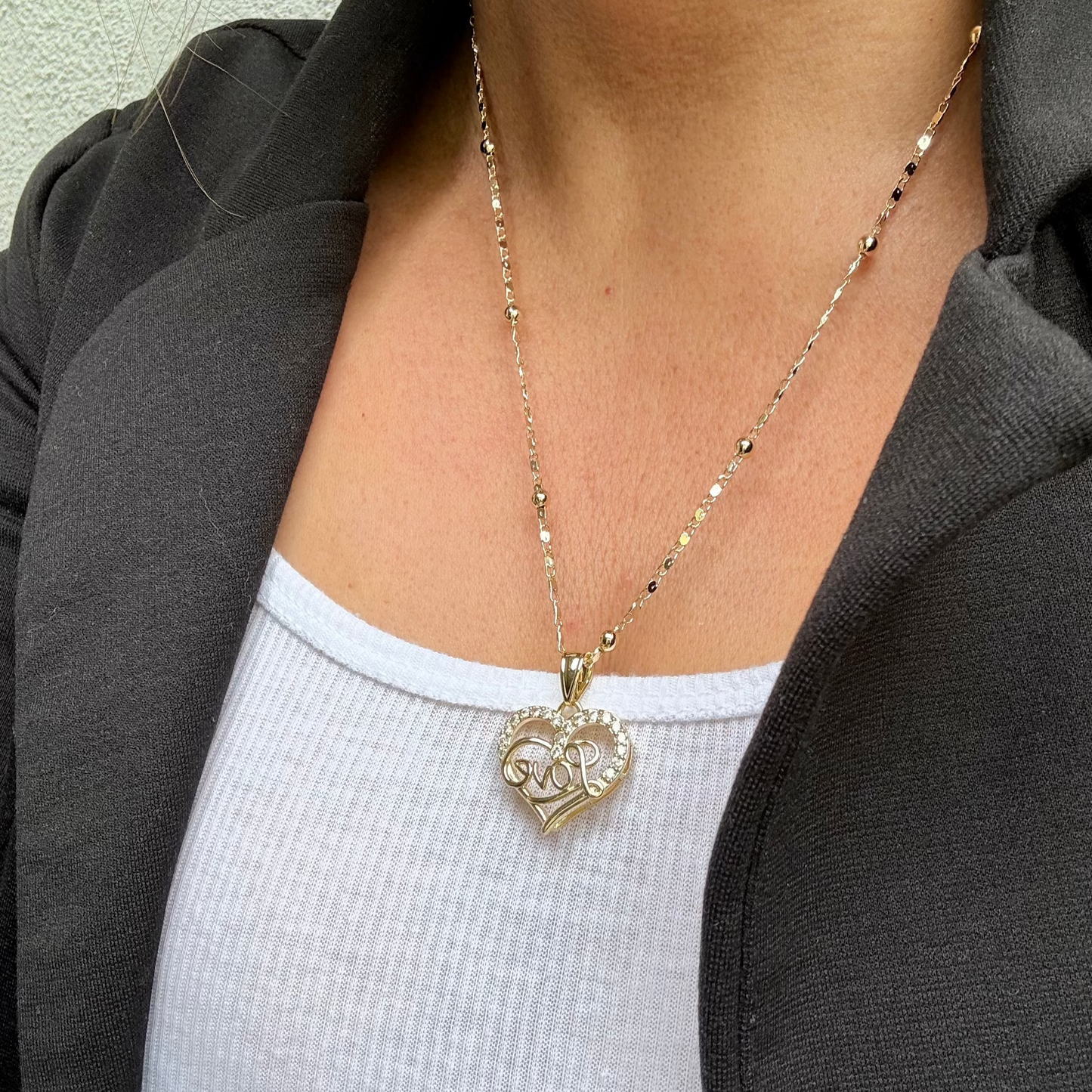Love Spark Heart Pendant – 18K Gold Plated Ball Chain