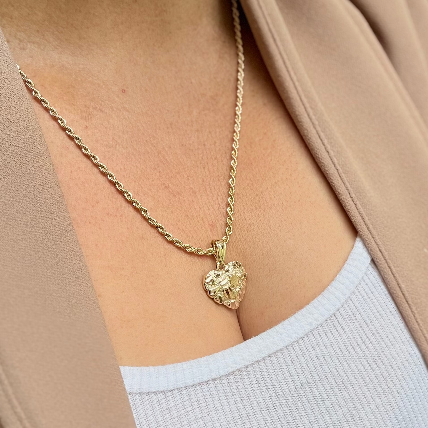 Golden Nugget Heart Rope Chain 18k Gold Plated
