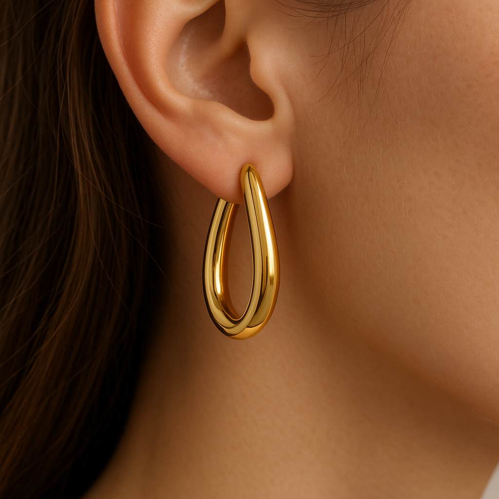 Glam Oval Hoop Earrings 18k Gold Plated