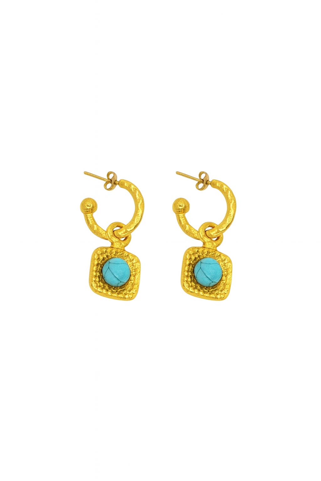 18k Vintage Turquoise Hoop Earrings