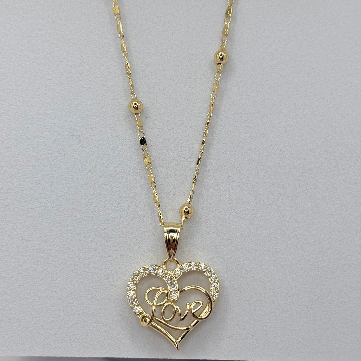 Love Spark Heart Pendant – 18K Gold Plated Ball Chain