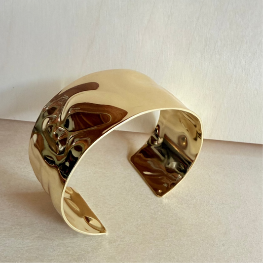 Wide Hammered Cuff 18k Gold Plated