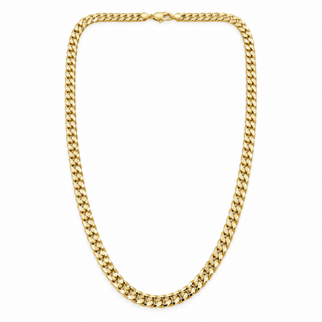 A thick gold Cuban link chain necklace with a lobster clasp, 