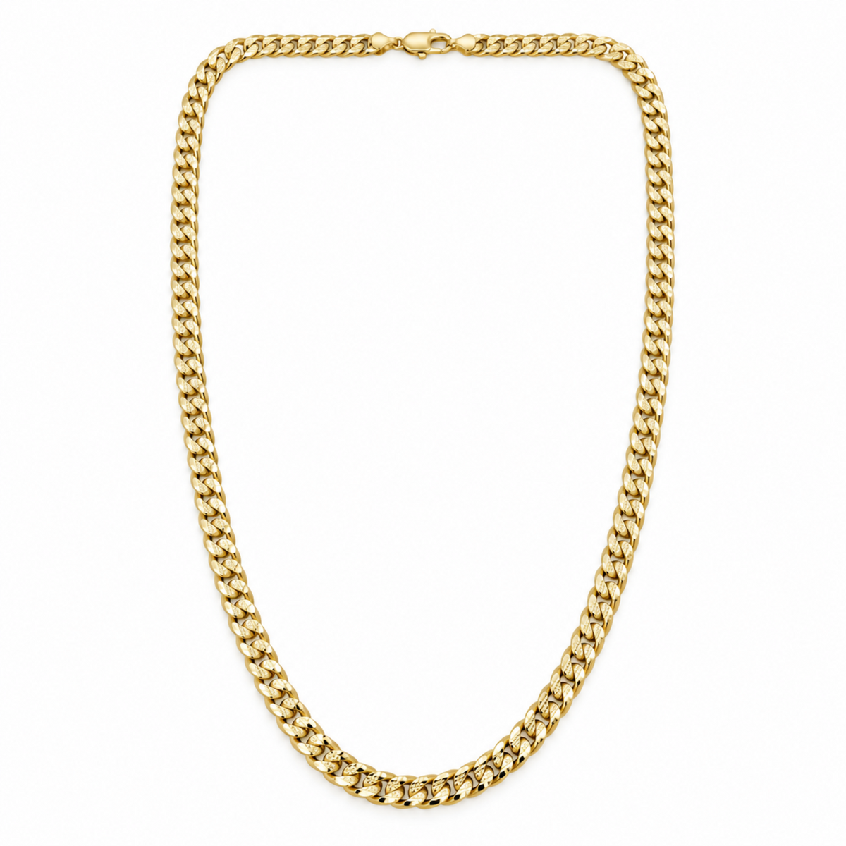 A thick gold Cuban link chain necklace with a lobster clasp, 