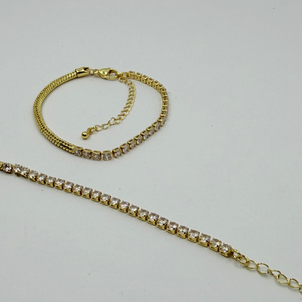Half Tennis Bracelet Half Snake Chain Bracelet