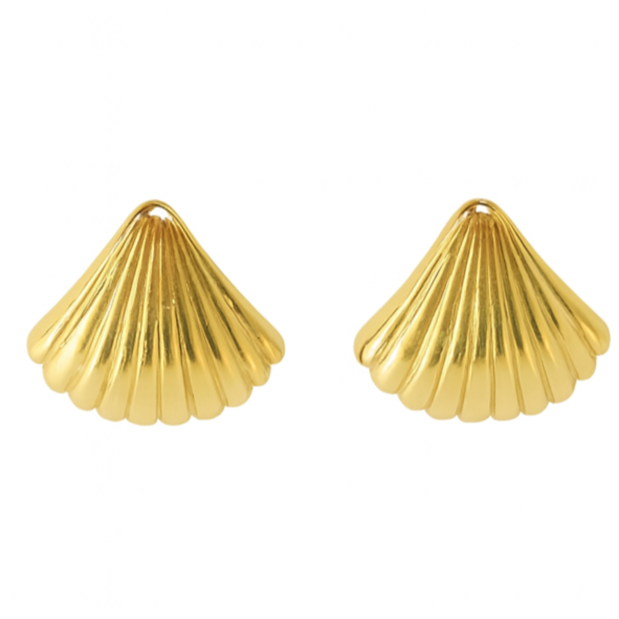 Gold shell-shaped earrings on a white background