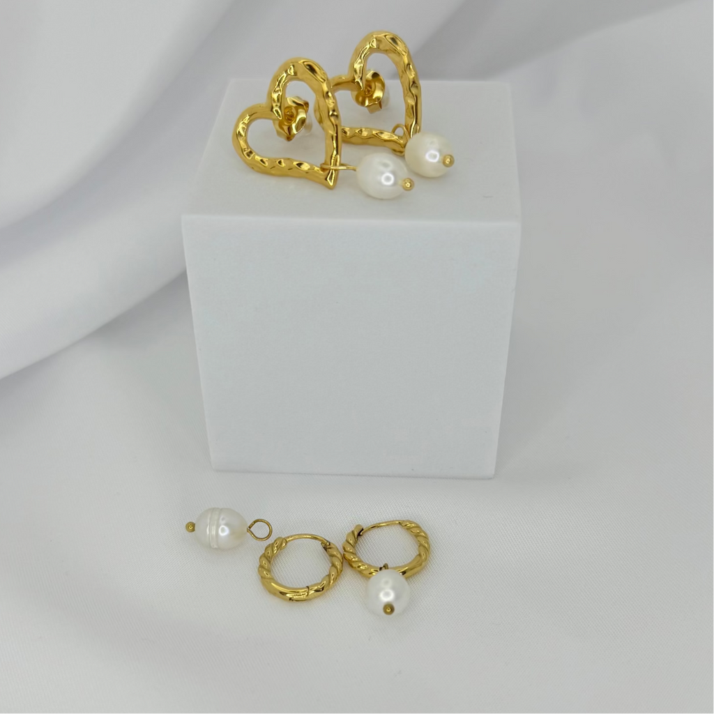 Pearls and  Heart  Earrings