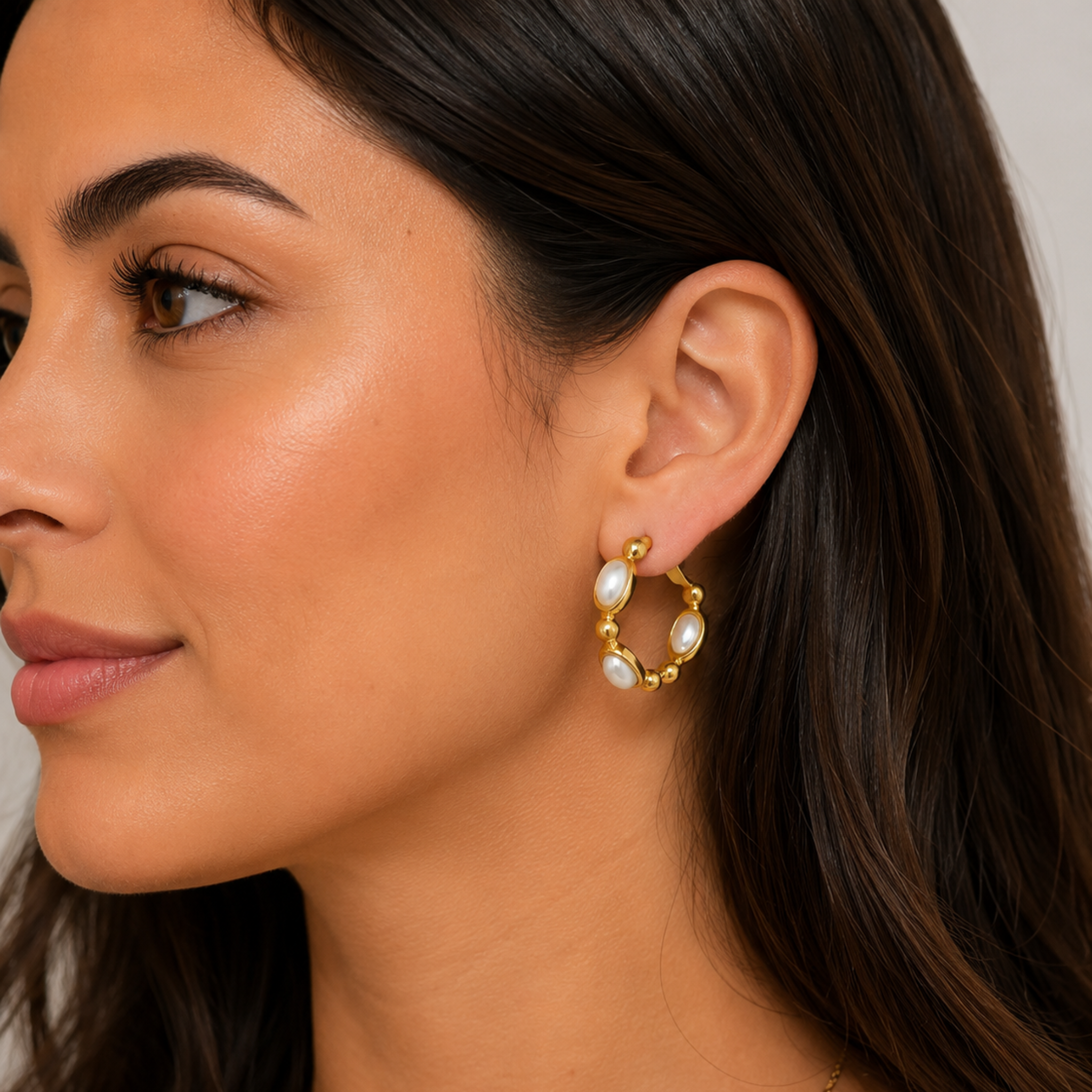 18K gold plated stainless steel pearl hoop earrings
