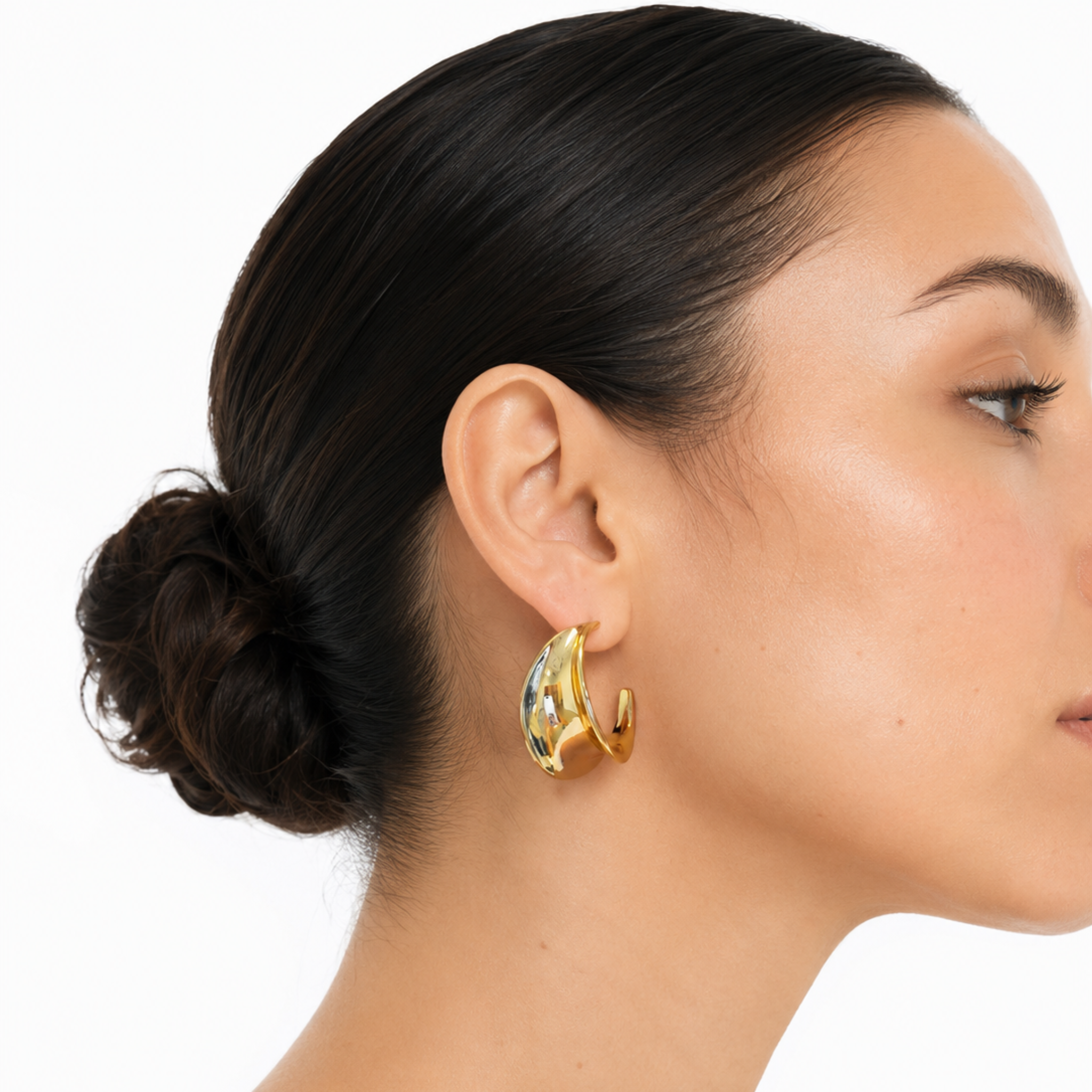 Hand Polish Metal Work Curve Earrings