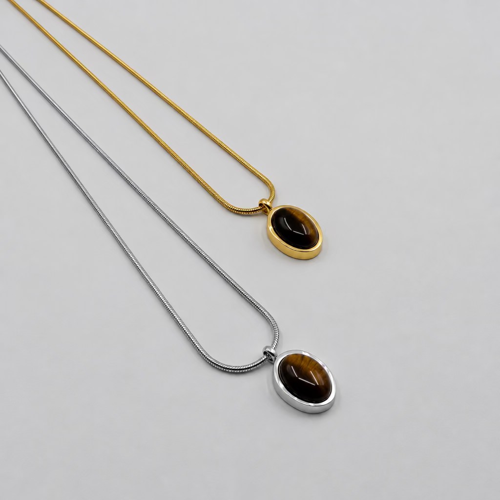 Two variant Snake necklace with tiger eye pendant
