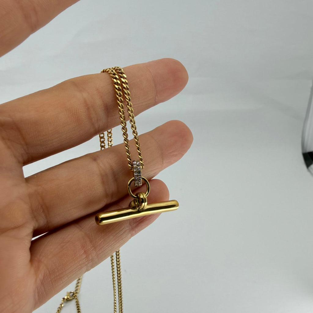 Tarnish resistant boho vintage T-Bar Necklace