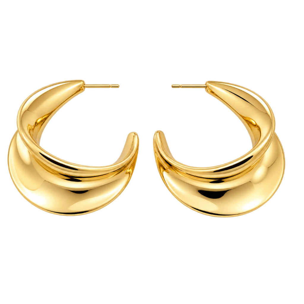 Soft Curve Earrings Plating with 18K Gold