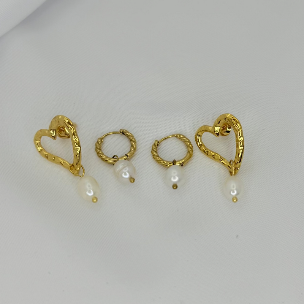 Pearls and  Heart  Earrings