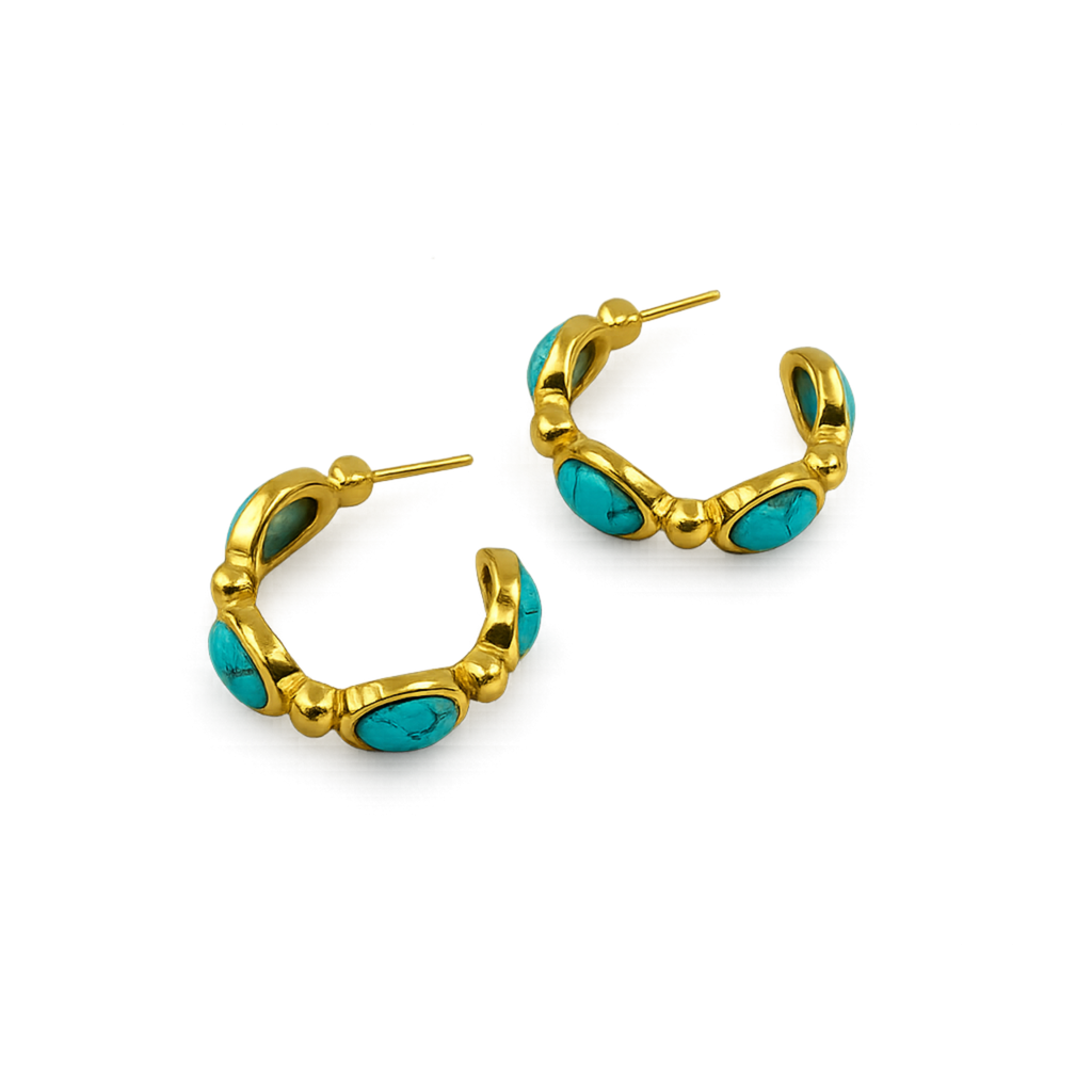Turquoise gold hoops earrings Plating with 18K 