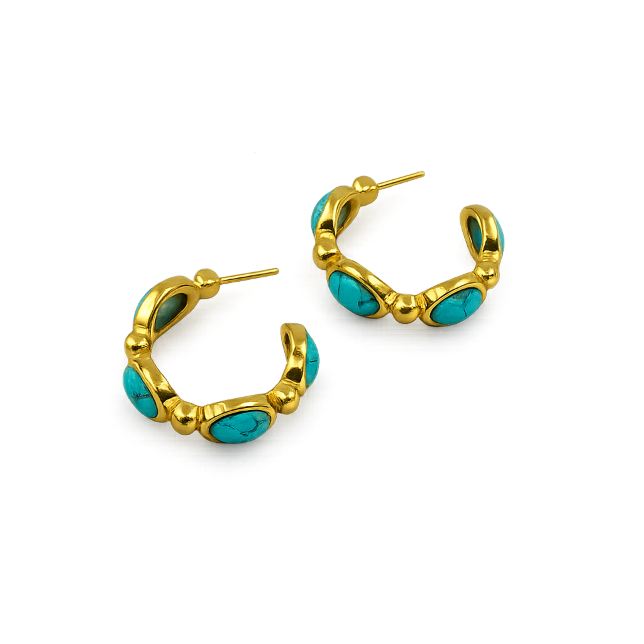 Turquoise gold hoops earrings Plating with 18K 