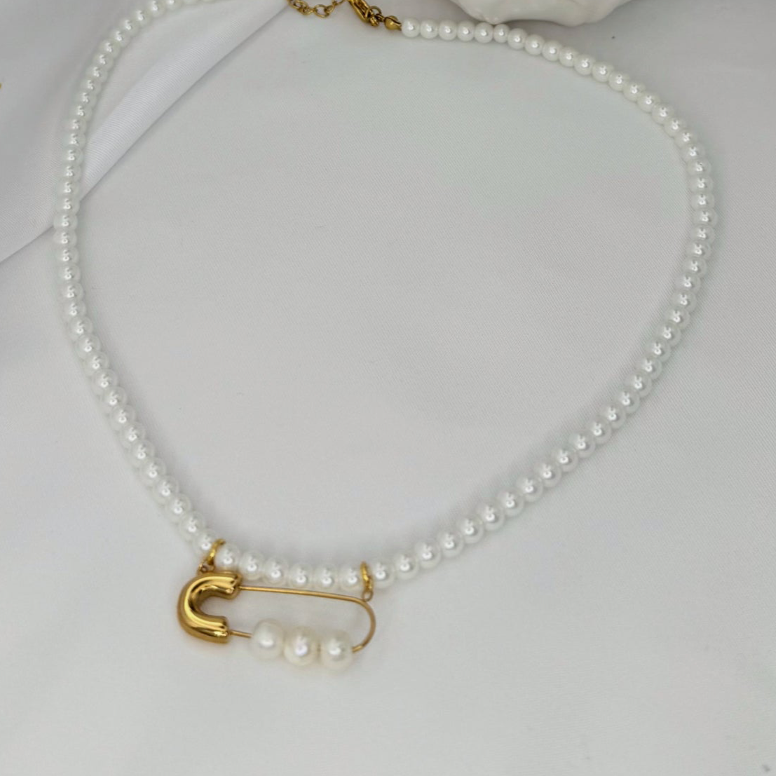 Pearl Safety Pin Necklace