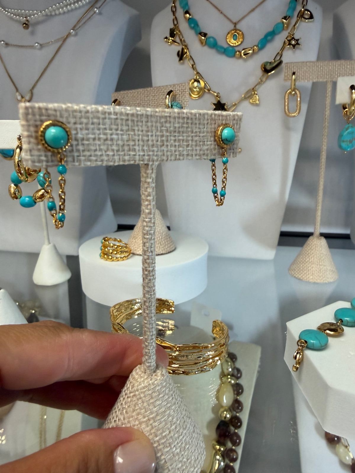 Turquoise Beaded Chain Stud Earrings