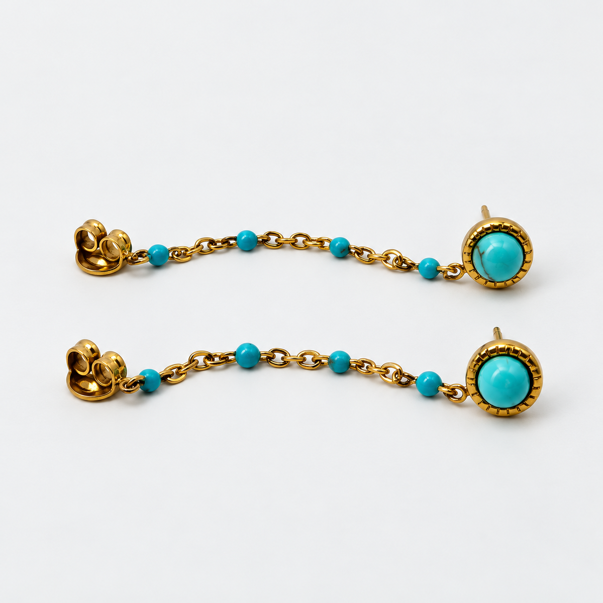 Turquoise Beaded Chain Stud Earrings