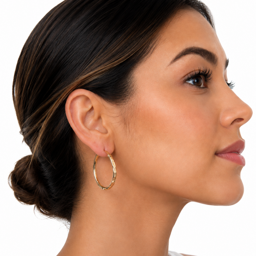 Gold Hoop Earrings with diamond-cut texture 