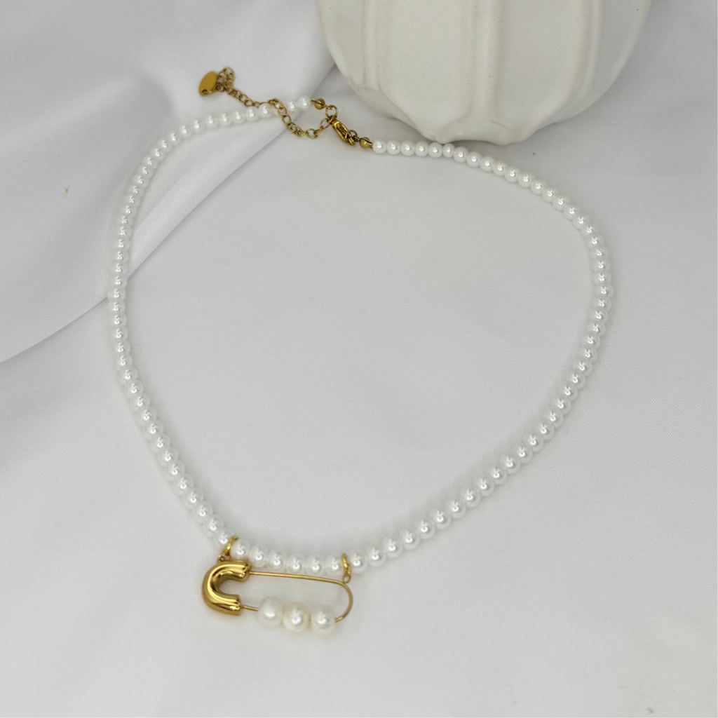 Pearl Safety Pin Necklace
