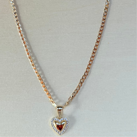 Amber Heart Pendant Necklace 18k Gold Plated