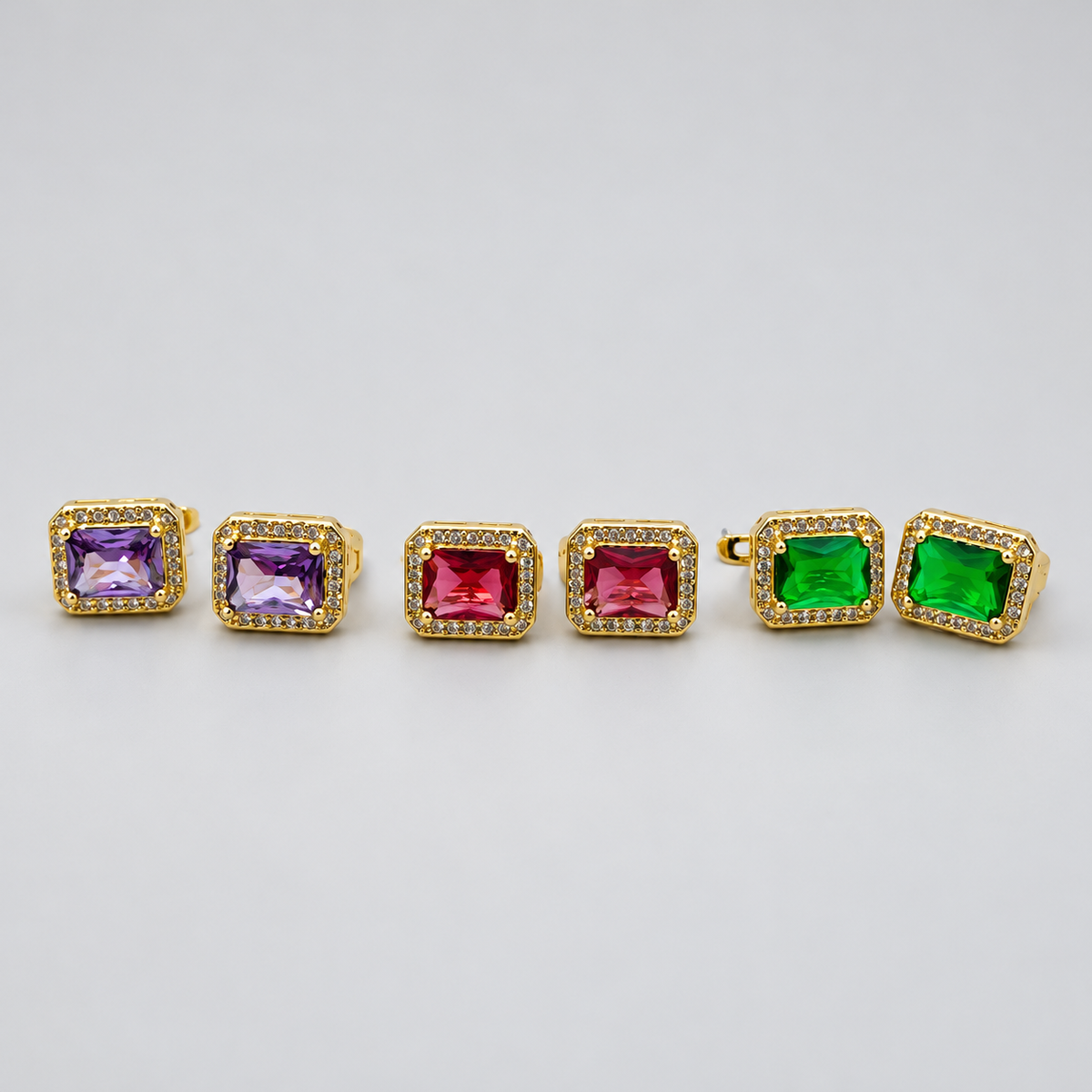 14K Gold Laminated Framed Color Crystal Earrings