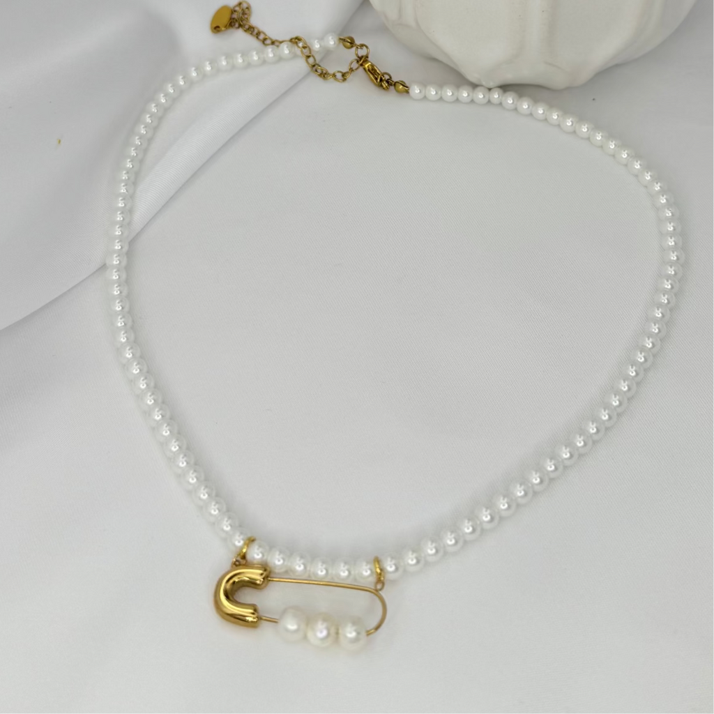 Pearl Safety Pin Necklace