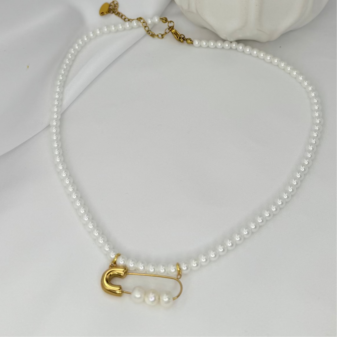 Pearl Safety Pin Necklace