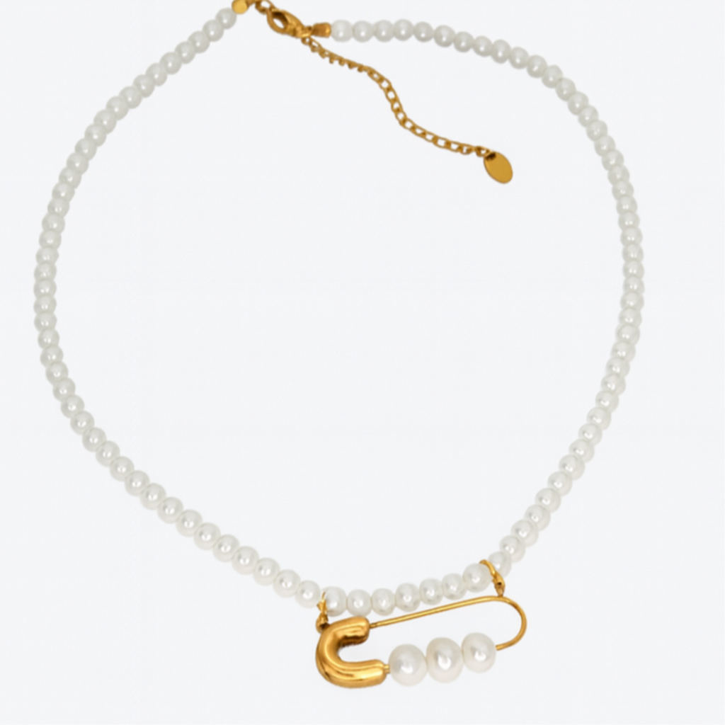 Pearl Safety Pin Necklace