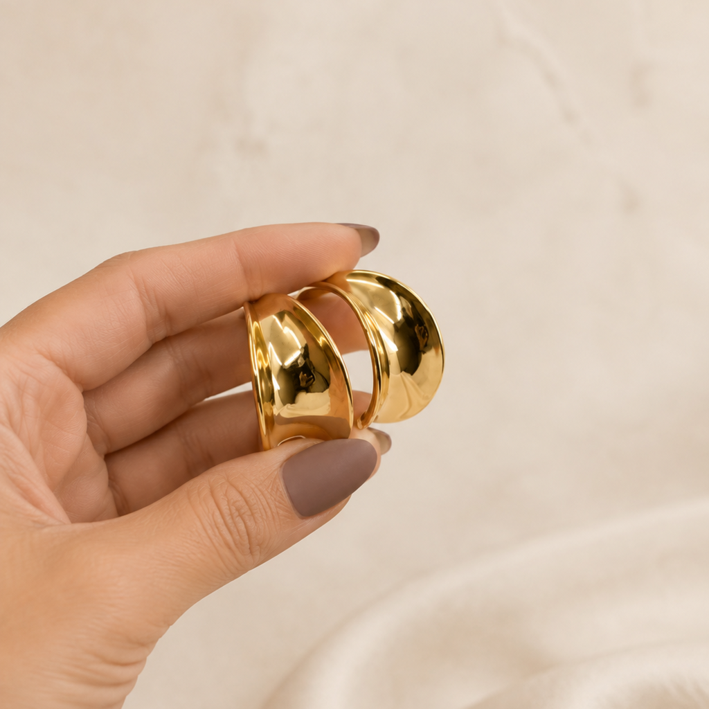 Gold Soft Curve Earrings Statement Hoops