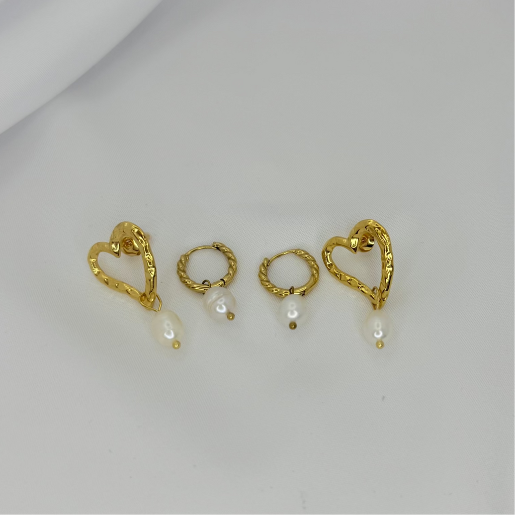 Pearls and  Heart  Earrings