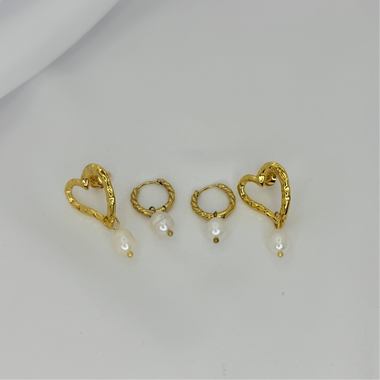 Pearls and  Heart  Earrings