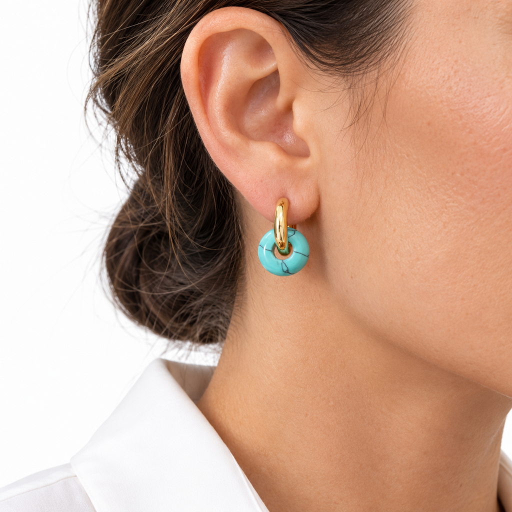 18K Gold Plated Brass Faux Turquoise hoop earrings
