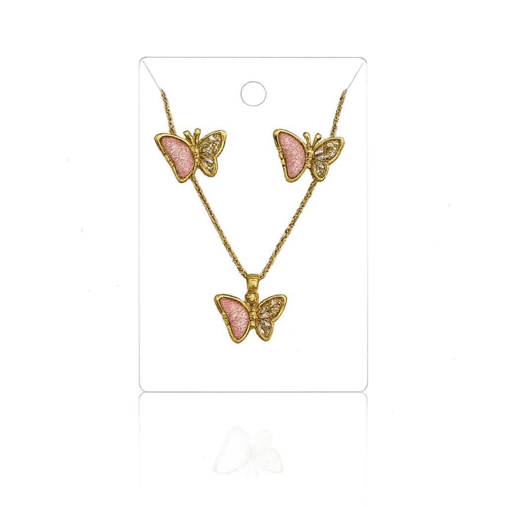 Butterfly Necklace & Earrings Set Stainless Steel Plating with 18K Gold