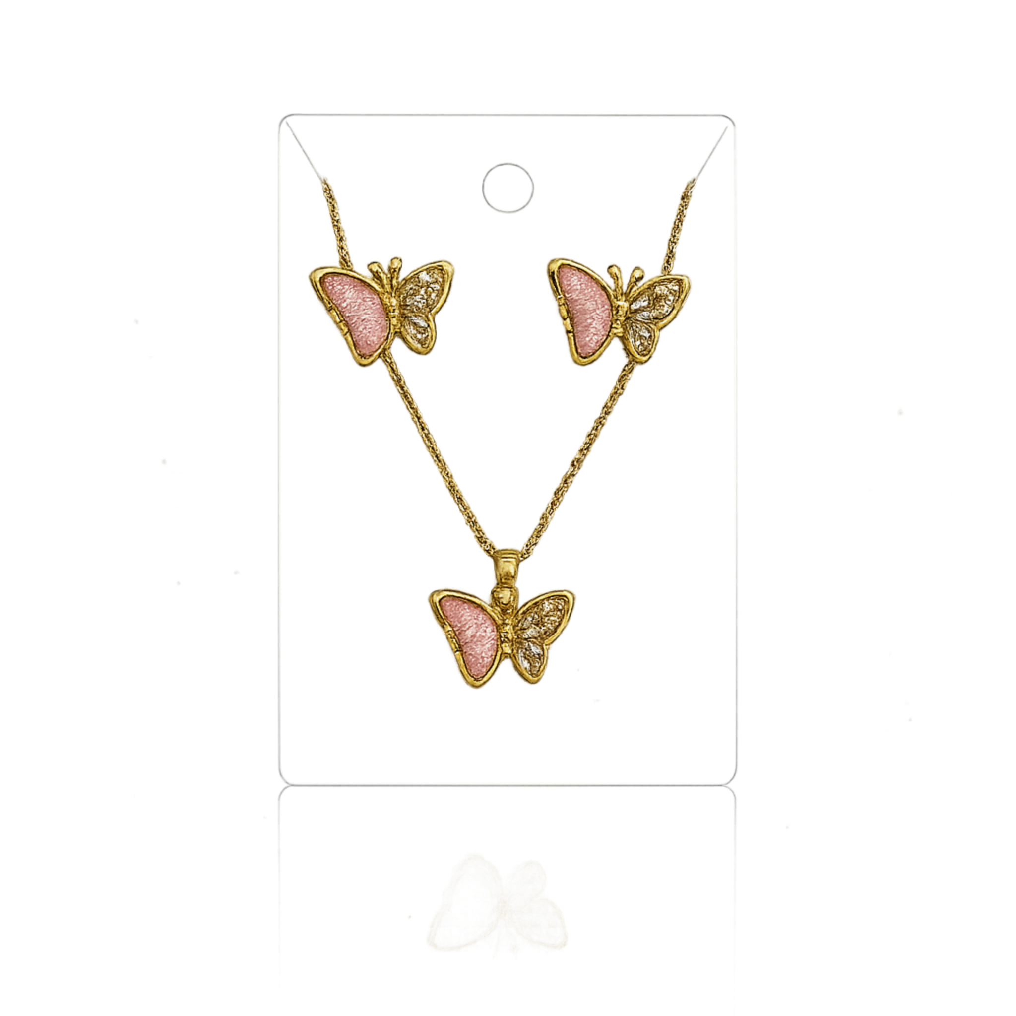 Butterfly Necklace & Earrings Set Stainless Steel Plating with 18K Gold