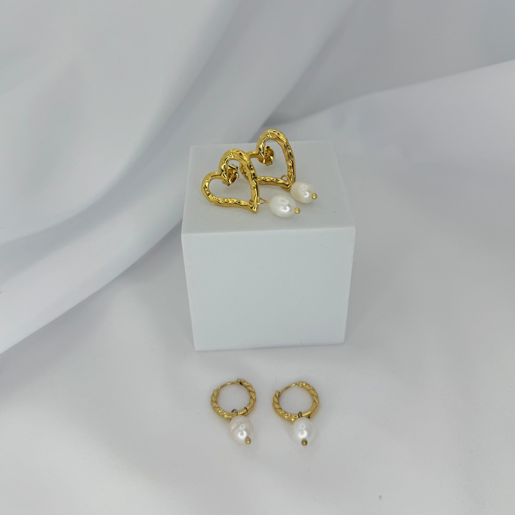 Pearls and  Heart  Earrings