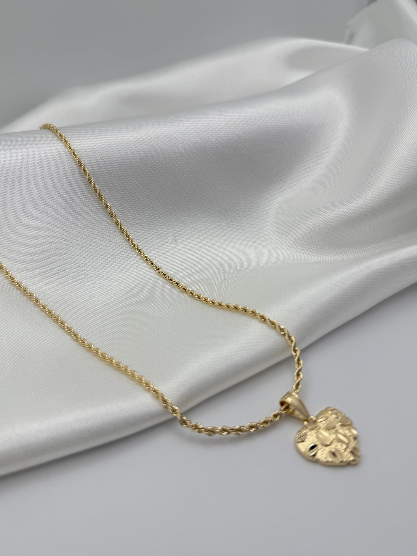 Nugget Heart Pendant – 20” Rope Chain Necklace