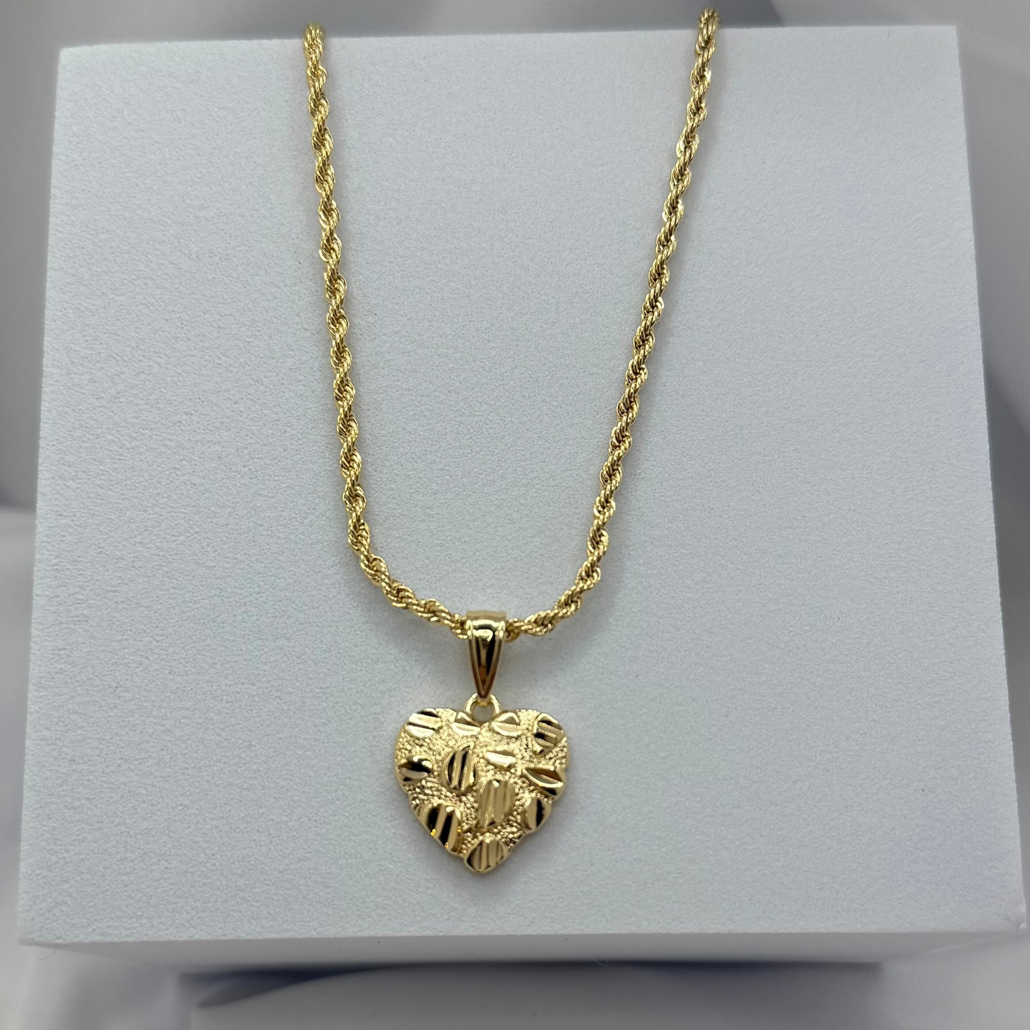 Golden Nugget Heart Rope Chain 18k Gold Plated
