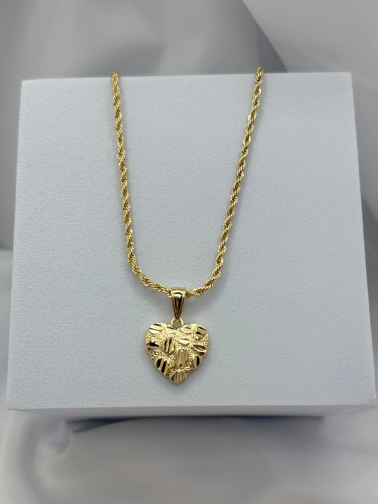 Golden Nugget Heart Rope Chain 18k Gold Plated