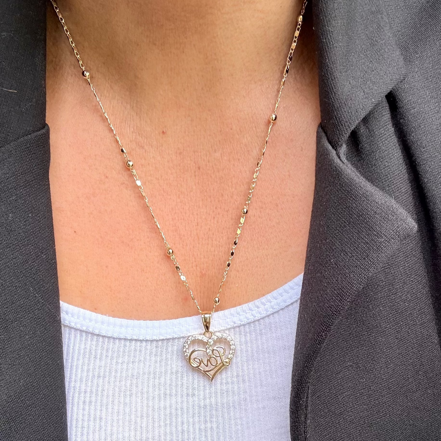 Love Spark Heart Pendant – 18K Gold Plated Ball Chain