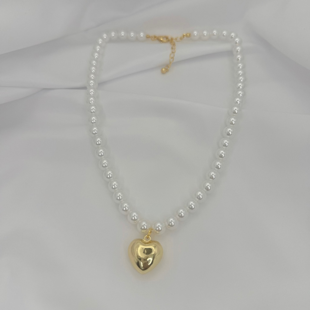 Puffy Heart Pearls Necklace