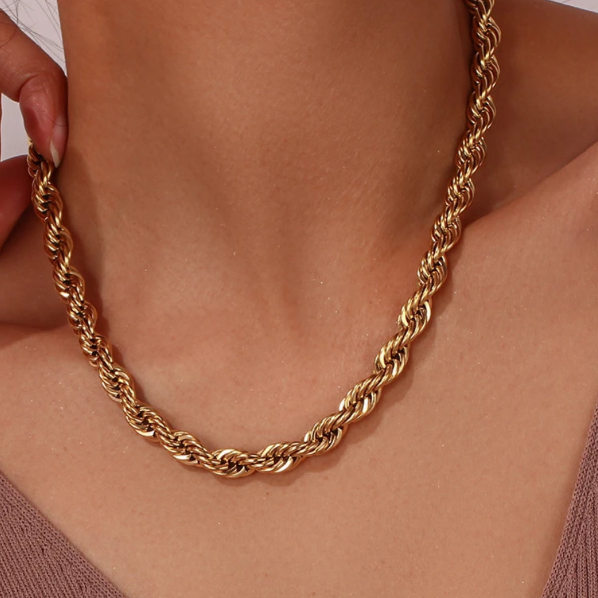 Chunky Rope Necklace 18k Gold Plated Oro Laminado