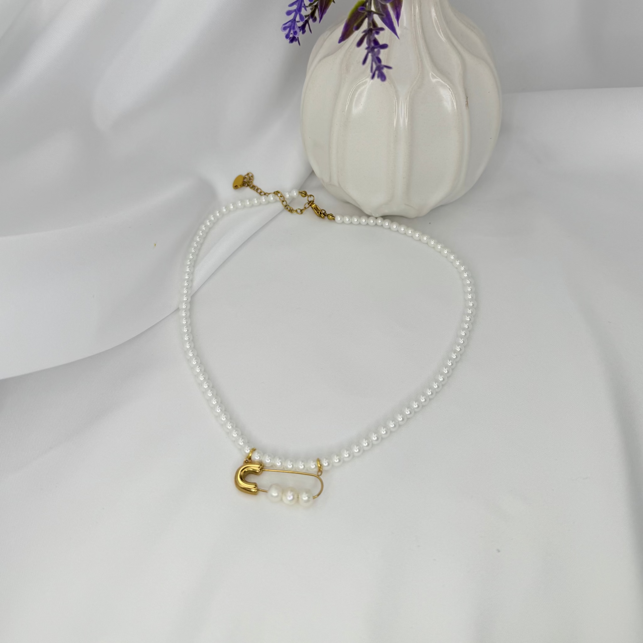 Pearl Safety Pin Necklace